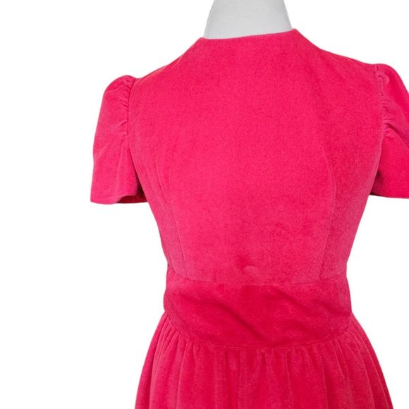 Vintage 60s 70s Barbie Pink Velour Long Dress‎ Floor Length Puff Sleeve 6 8 READ - Picture 2 of 7